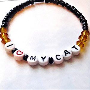 I Love My Cat Handmade Bracelet in Black and Gold